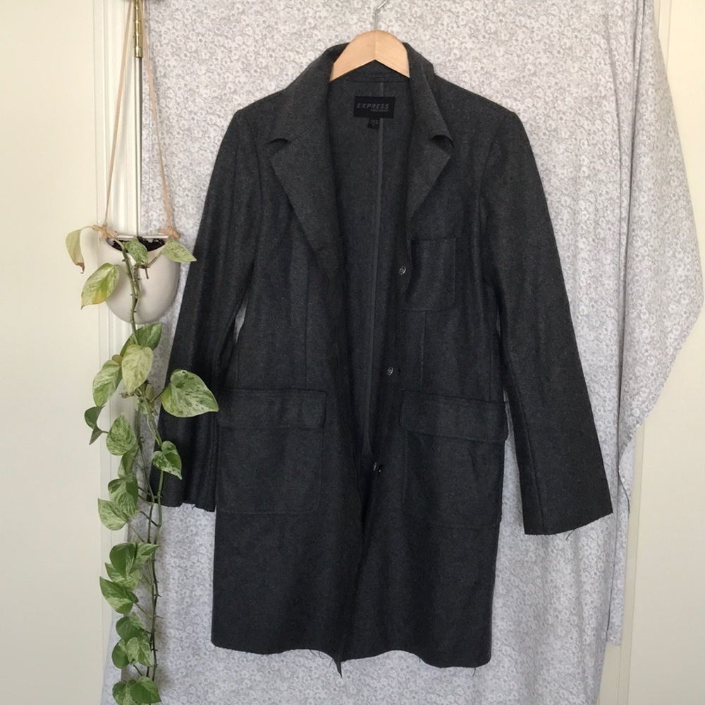 Express grey wool coat with raw edges